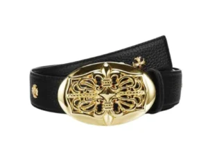 Belt Chrome Hearts Black Leather Gold Buckle CH067