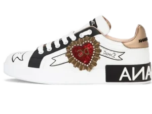 Calfskin Portofino sneakers with embroidery White